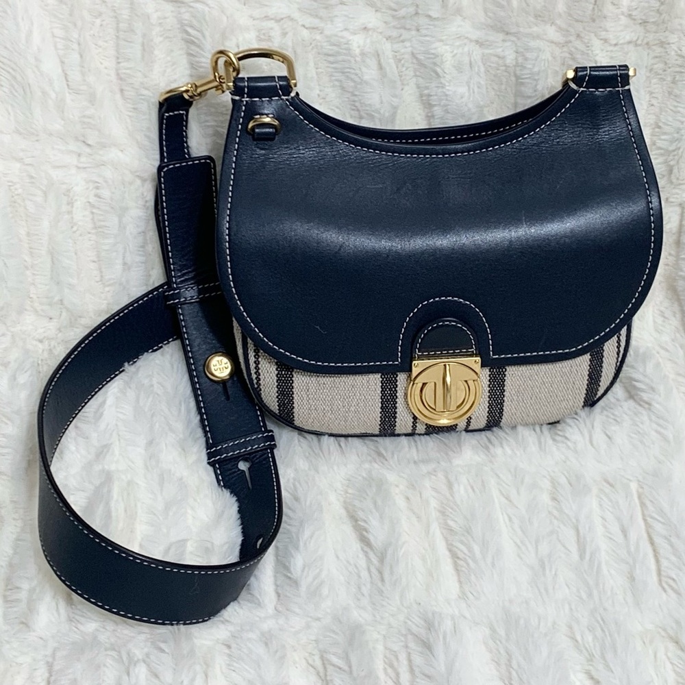Tory Burch James Awning stripe saddle bag - Picture 3 of 16